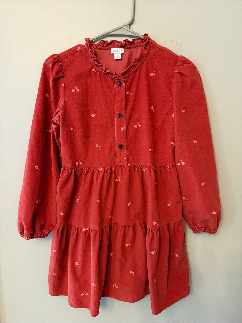 Crewcuts Fall Corduroy Long-Sleeve Tiered Dress with Tiny Floral Print